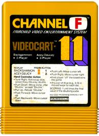 Cartridge artwork for Videocart-11 - Backgammon, Acey-deucey on the Fairchild Channel F.