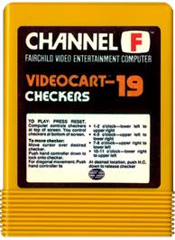 Cartridge artwork for Videocart-19 - Checkers on the Fairchild Channel F.