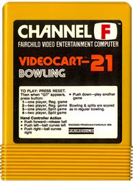 Cartridge artwork for Videocart-21 - Bowling on the Fairchild Channel F.