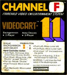 Top of cartridge artwork for Backgammon & Acey-Ducey on the Fairchild Channel F.