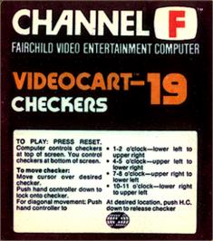 Top of cartridge artwork for Checkers on the Fairchild Channel F.