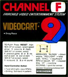 Top of cartridge artwork for Drag Race on the Fairchild Channel F.