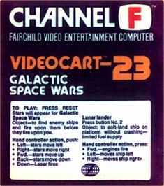 Top of cartridge artwork for Galactic Space Wars & Luna Lander on the Fairchild Channel F.