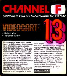 Top of cartridge artwork for Robot War & Torpedo Alley on the Fairchild Channel F.