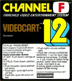 Top of cartridge artwork for Videocart-12 - Baseball on the Fairchild Channel F.