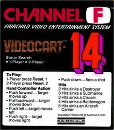 Top of cartridge artwork for Videocart-14 - Sonar Search on the Fairchild Channel F.
