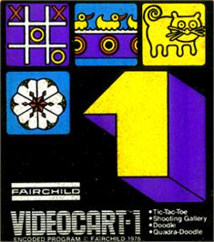 Top of cartridge artwork for Videocart-1 - Tic-tac-toe, Shooting Gallery, Doodle, Quadra-doodle on the Fairchild Channel F.