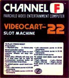 Top of cartridge artwork for Videocart-22 - Slot Machine on the Fairchild Channel F.