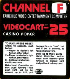 Top of cartridge artwork for Videocart-25 - Casino Poker on the Fairchild Channel F.