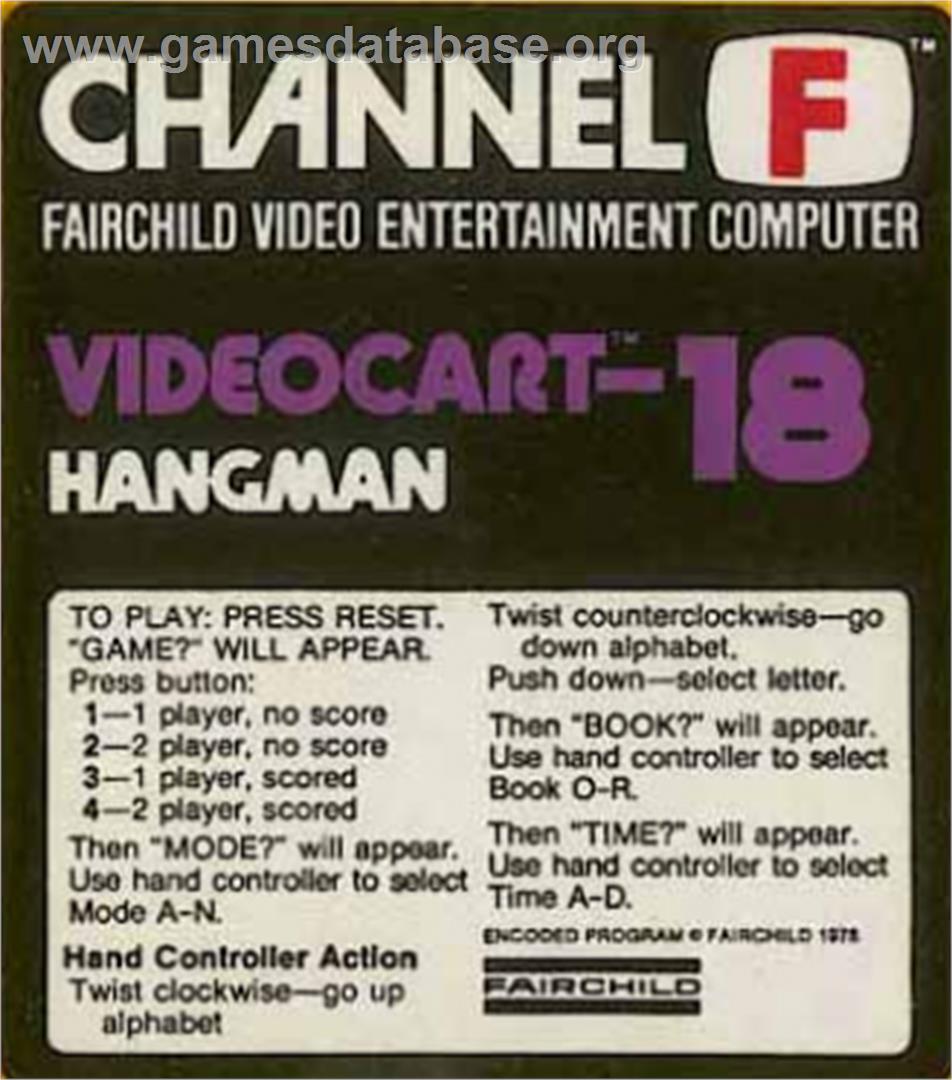 Hangman - Fairchild Channel F - Artwork - Cartridge Top