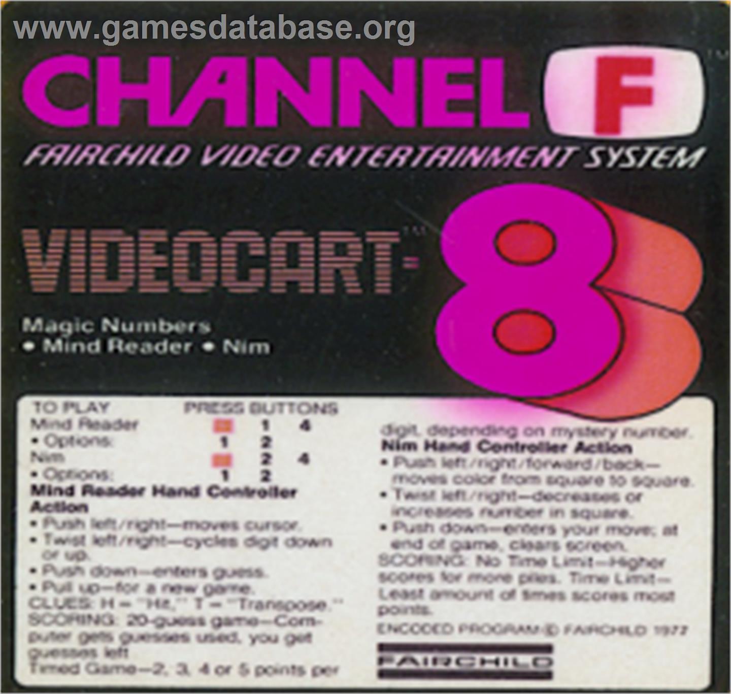 Magic Numbers & Mind Reader & Nim - Fairchild Channel F - Artwork - Cartridge Top
