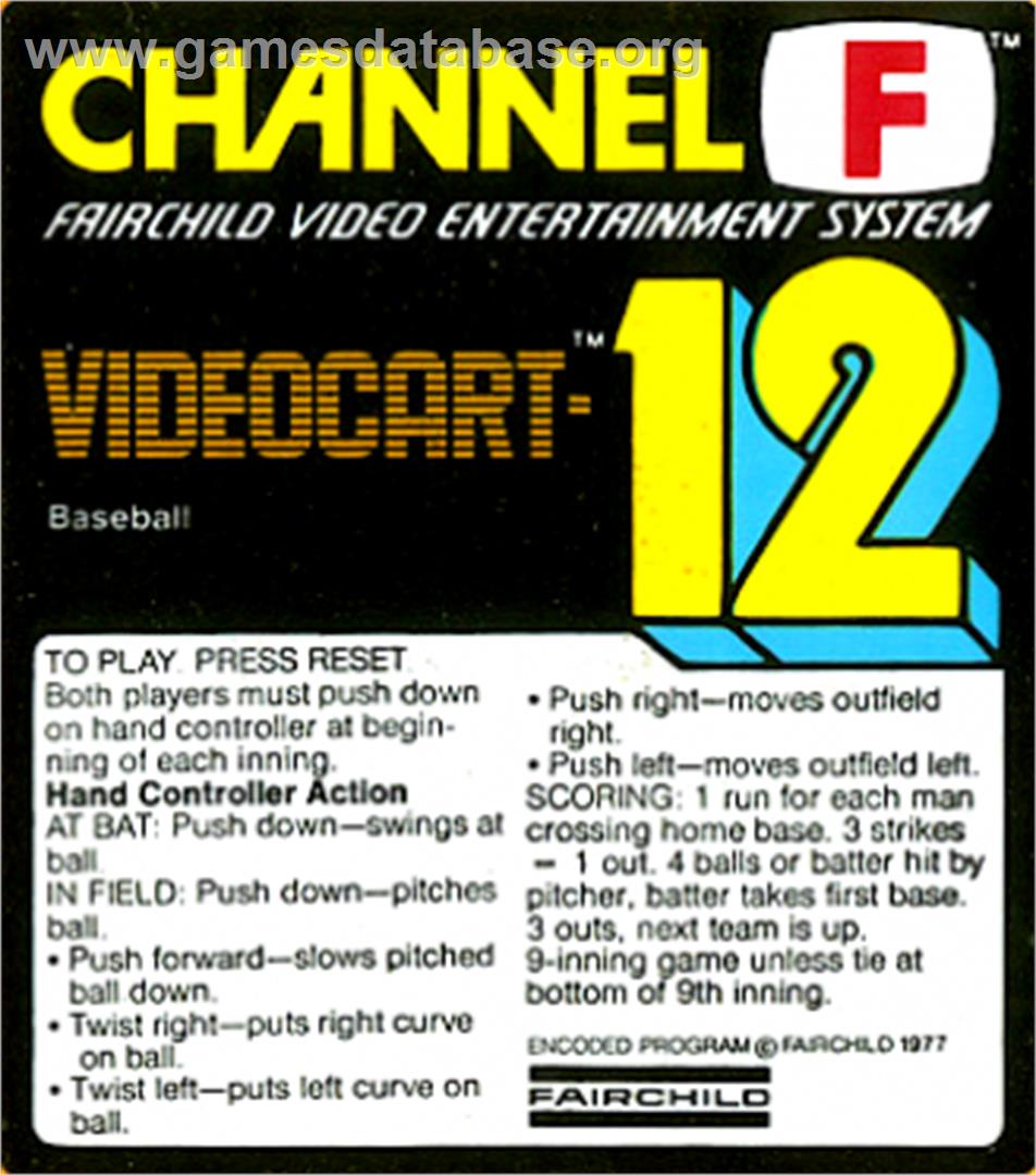 Videocart-12 - Baseball - Fairchild Channel F - Artwork - Cartridge Top