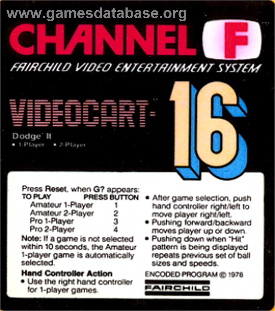 Videocart-16 - Dodge-it - Fairchild Channel F - Artwork - Cartridge Top