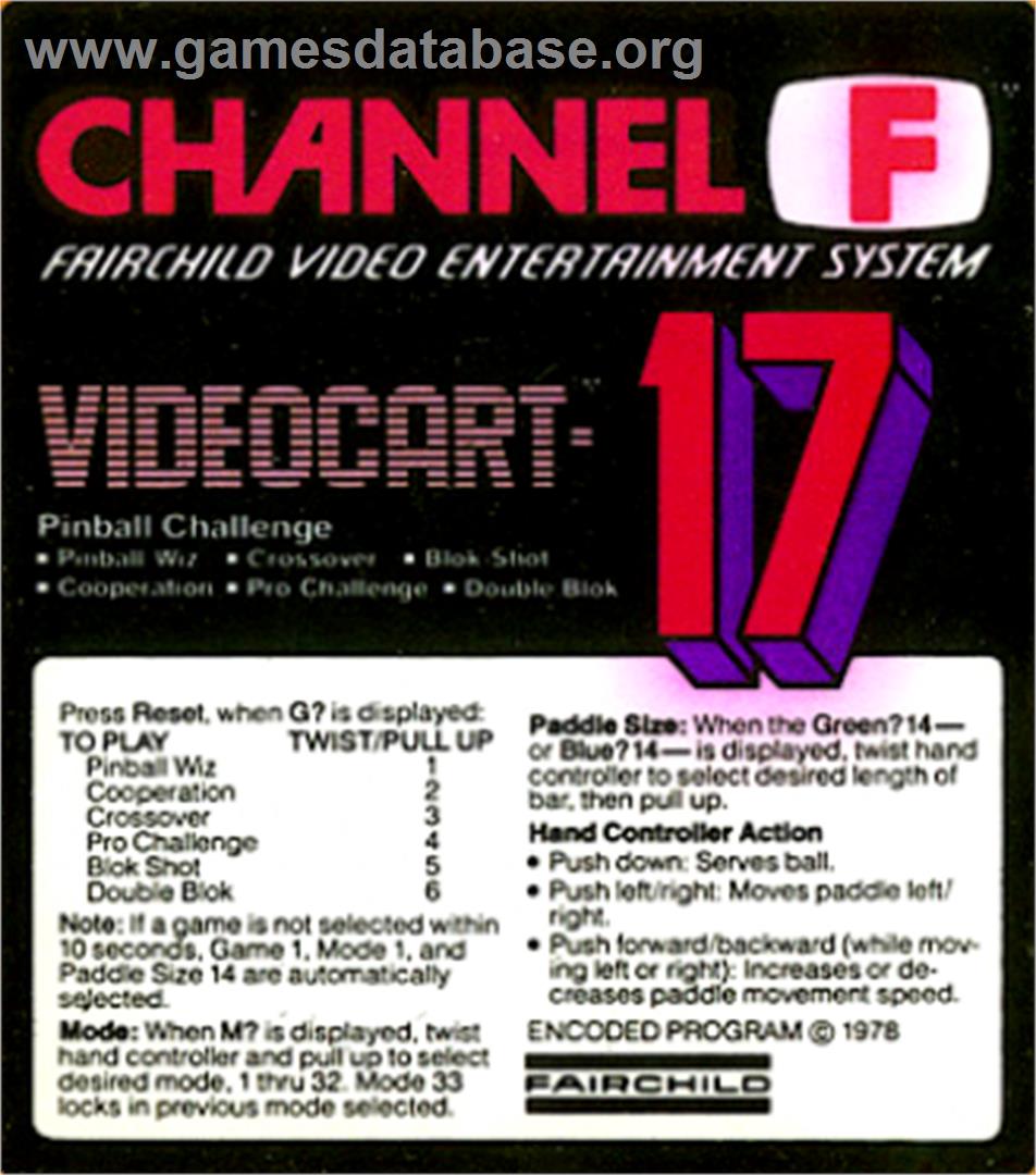 Videocart-17 - Pinball Challenge - Fairchild Channel F - Artwork - Cartridge Top