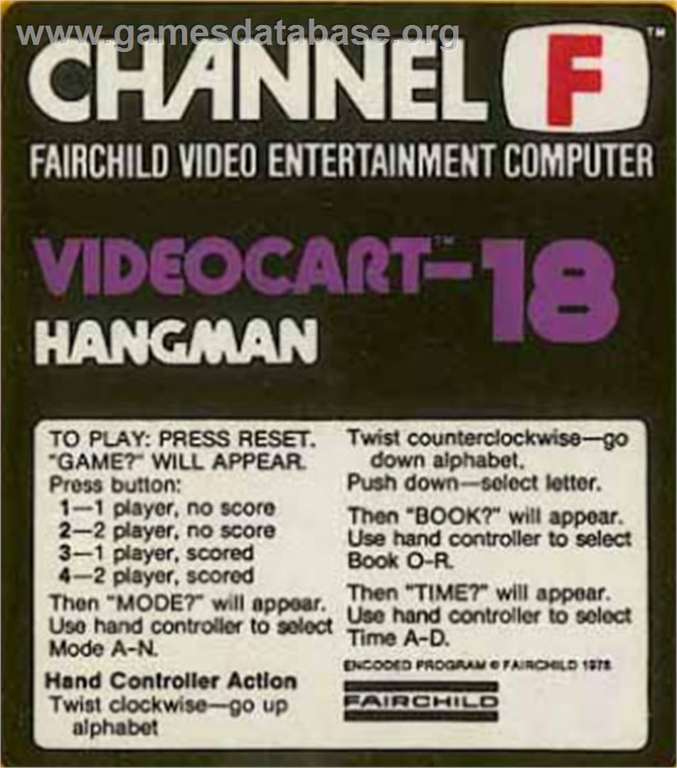 Videocart-18 - Hangman - Fairchild Channel F - Artwork - Cartridge Top