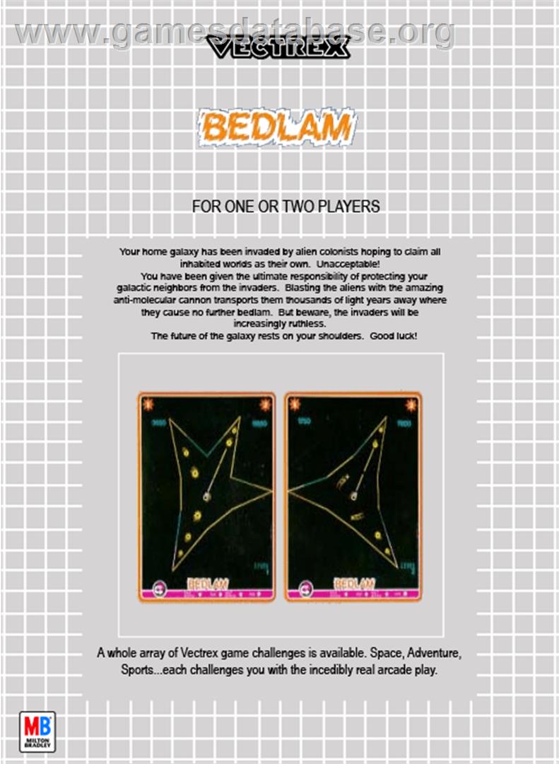 Bedlam - GCE Vectrex - Artwork - Box Back