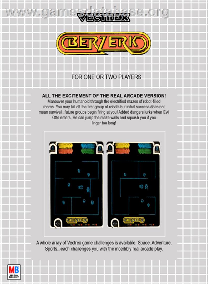 Berzerk - GCE Vectrex - Artwork - Box Back