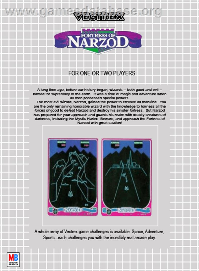 Fortress of Narzod - GCE Vectrex - Artwork - Box Back