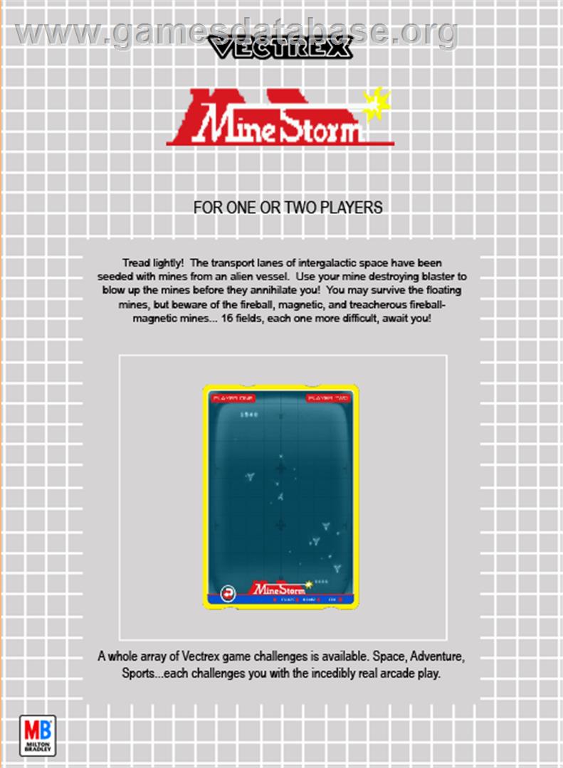 Mine Storm - GCE Vectrex - Artwork - Box Back