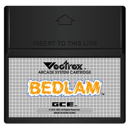 Cartridge artwork for Bedlam on the GCE Vectrex.