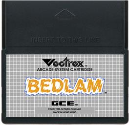 Cartridge artwork for Bedlam on the GCE Vectrex.