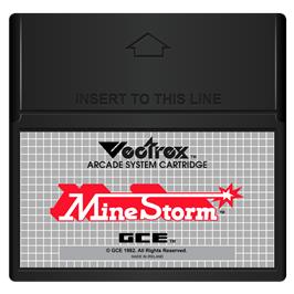 Cartridge artwork for Mine Storm on the GCE Vectrex.