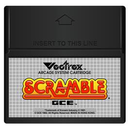 Cartridge artwork for Scramble on the GCE Vectrex.