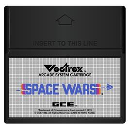 Cartridge artwork for Space Wars on the GCE Vectrex.