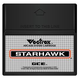 Cartridge artwork for Starhawk on the GCE Vectrex.