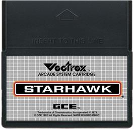 Cartridge artwork for Starhawk on the GCE Vectrex.
