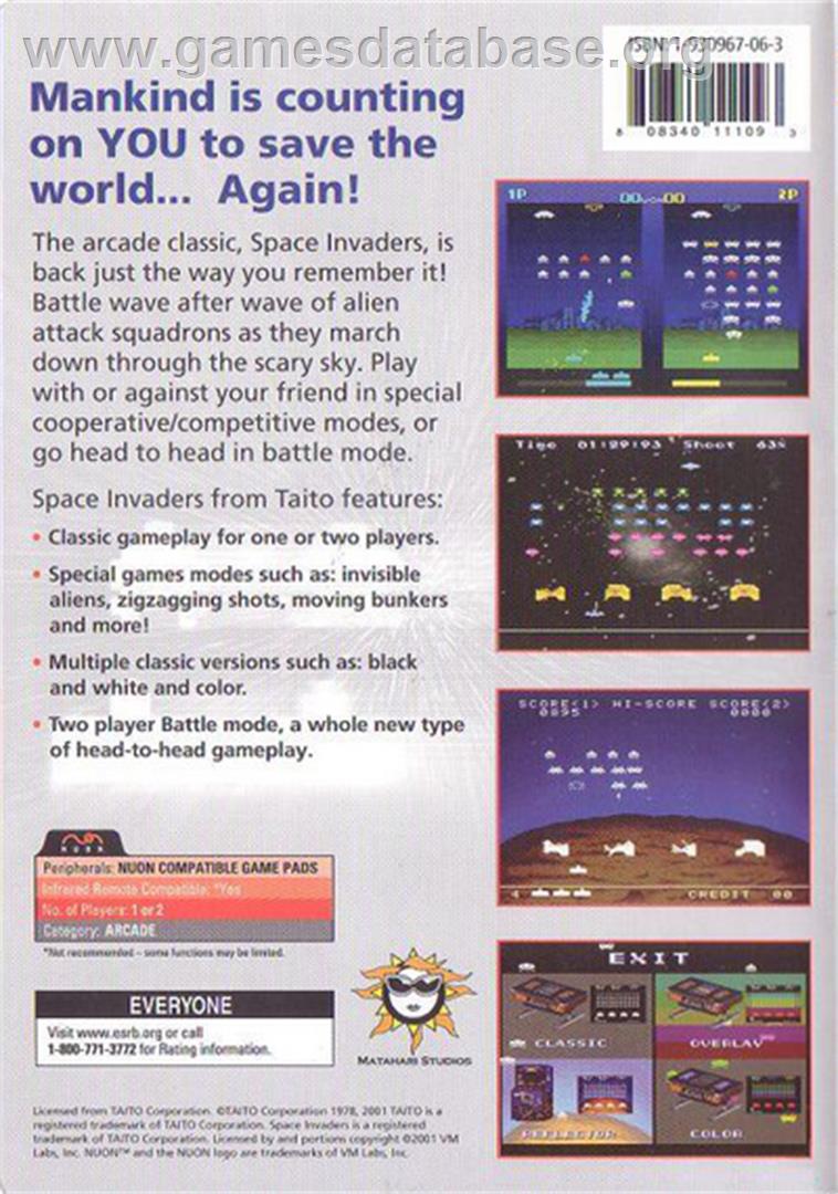 Space Invaders XL - Genesis Microchip Nuon - Artwork - Box Back