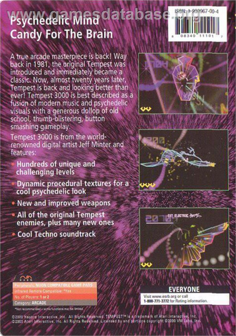 Tempest 3000 - Genesis Microchip Nuon - Artwork - Box Back