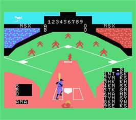 In game image of MSX Baseball on the MSX.