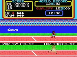 In game image of Track And Field 2 on the MSX.
