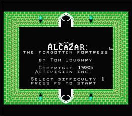 Title screen of Alcazar: The Forgotten Fortress on the MSX.