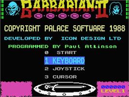 Title screen of Barbarian 2 - The Dungeon Of Drax on the MSX.