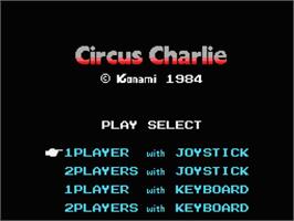 Title screen of Circus Charlie on the MSX.