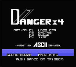 Title screen of Danger X4 on the MSX.
