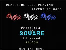 Title screen of Dragon Slayer on the MSX.