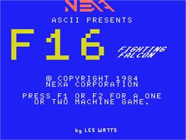 Title screen of F16 Fighting Falcon on the MSX.