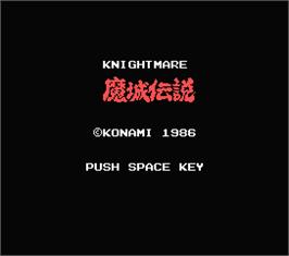 Title screen of Knightmare - Majou Densetsu on the MSX.
