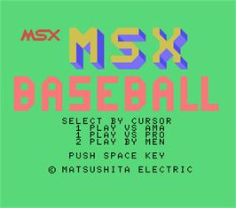 Title screen of MSX Baseball on the MSX.