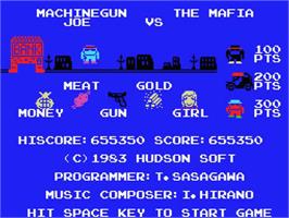 Title screen of Machinegun Joe Vs The Mafia on the MSX.