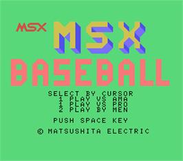Title screen of Msx Baseball on the MSX.