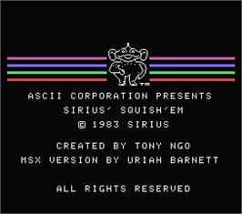 Title screen of Squish'em on the MSX.