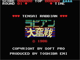 Title screen of Tensai Rabbian Daifunsen on the MSX.