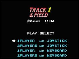Title screen of Track And Field 1 on the MSX.
