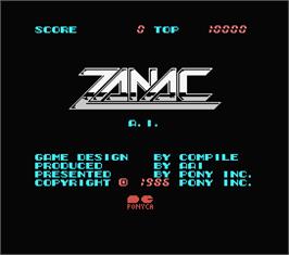 Title screen of Zanac on the MSX.