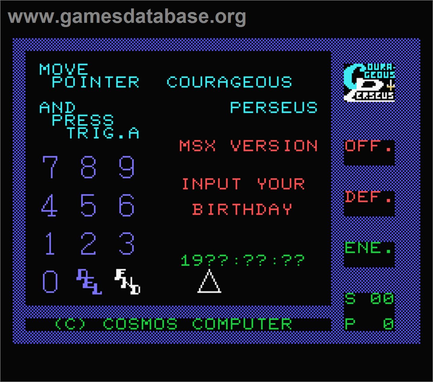 Courageous Perseus - MSX - Artwork - Title Screen
