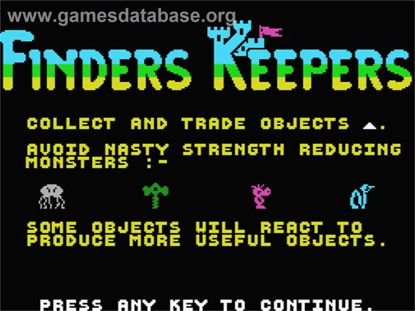Finders Keepers - MSX - Artwork - Title Screen